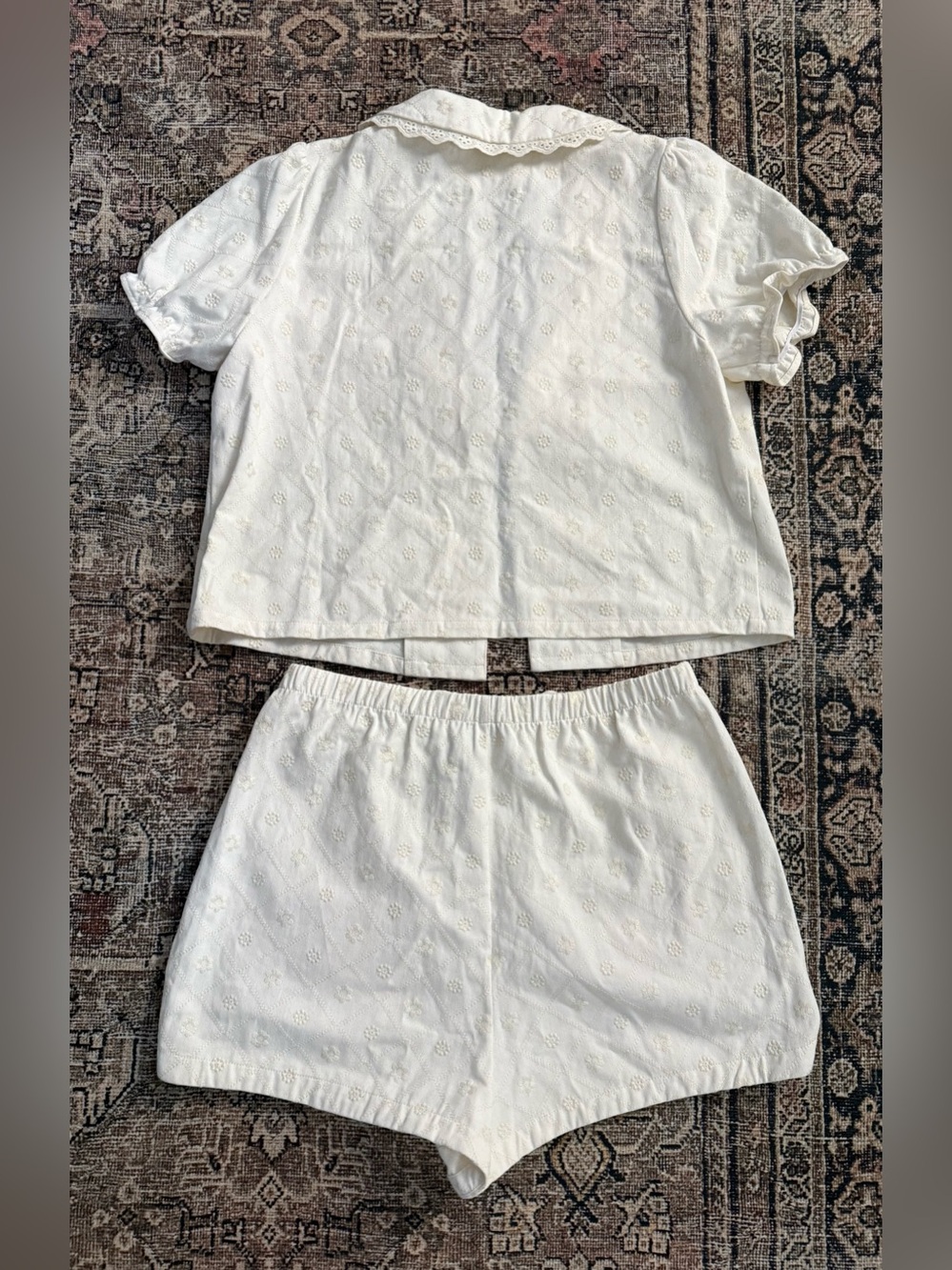 ☀️ BNWT Caroline Constas Cream Cotton Eyelet Shorts Set Sz M - Picture 4 of 6